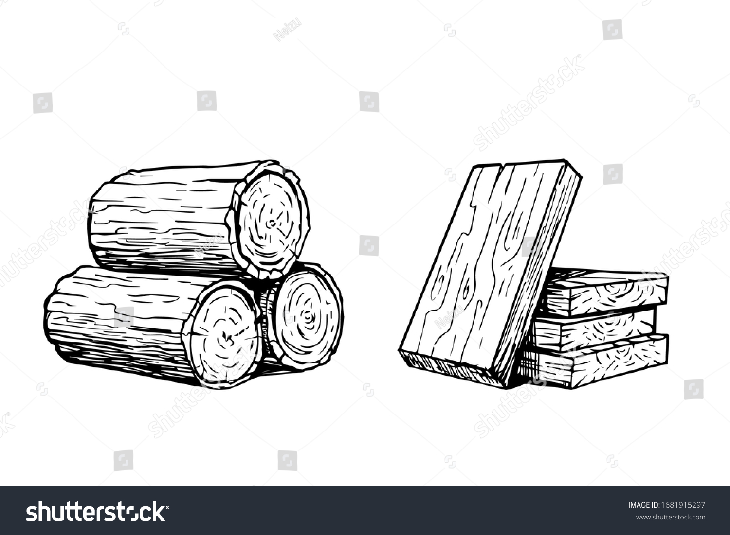 Vector Graphic Logs Planks Hand Drawn Stock Vector (royalty Free 