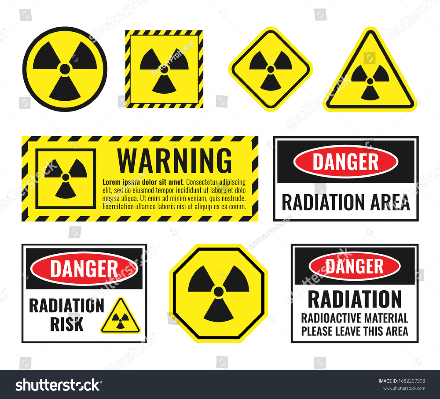 Radiation Danger Sign Set Radioactive Hazard Stock Vector (Royalty Free ...