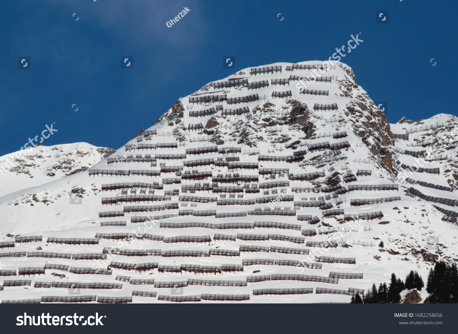 Avalanche Protection Barriers On Snow Slope Stock Photo 1682258656 ...