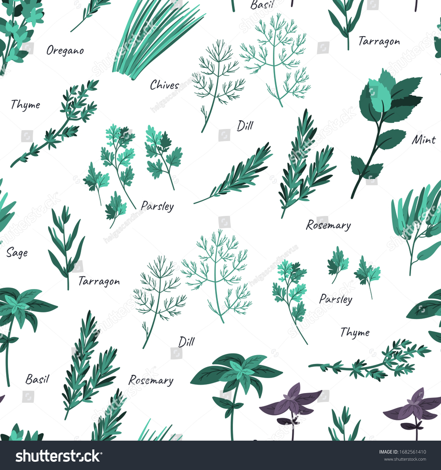 Culinary Herbs Seamless Pattern Cartoon Flat Stock Vector (Royalty Free ...