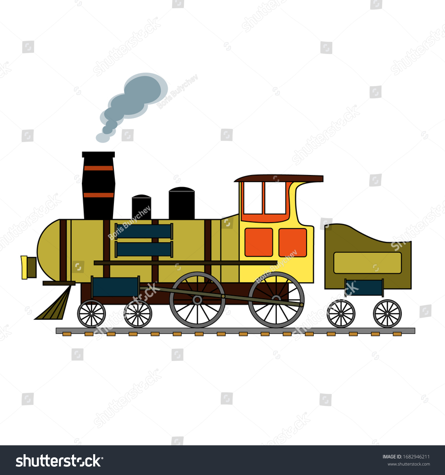 Yellow Retro Steam Train On White Stock Vector (Royalty Free ...