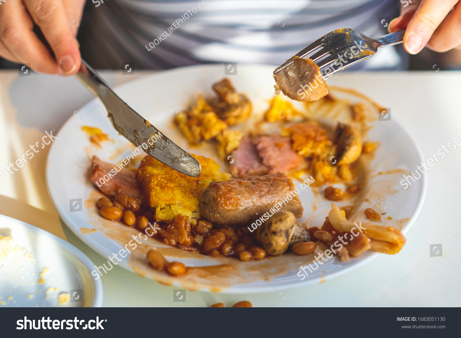 Woman Eating Traditional Full English Breakfast Stock Photo 1683051130 ...