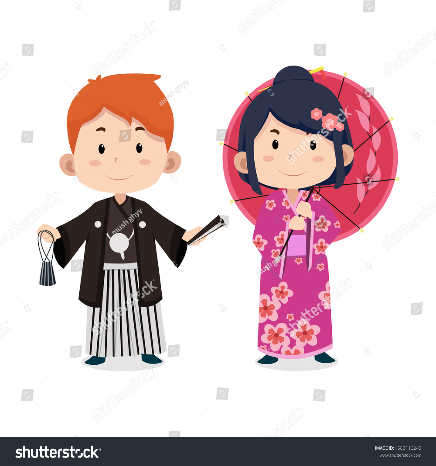 Cute Children Characters Japanese Traditional Dress Stock Vector ...