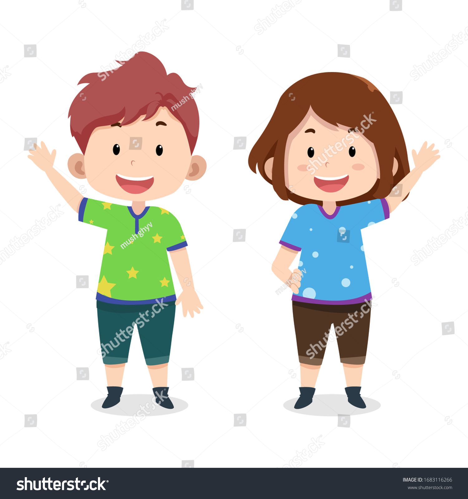 Cute Children Characters Gesture Say Hello Stock Vector (Royalty Free ...