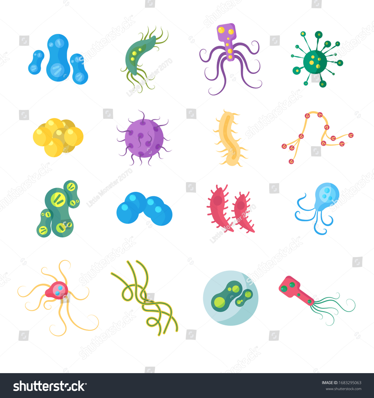 Bacteria Germs Colorful Set Microorganisms Pathogenic Stock Vector ...