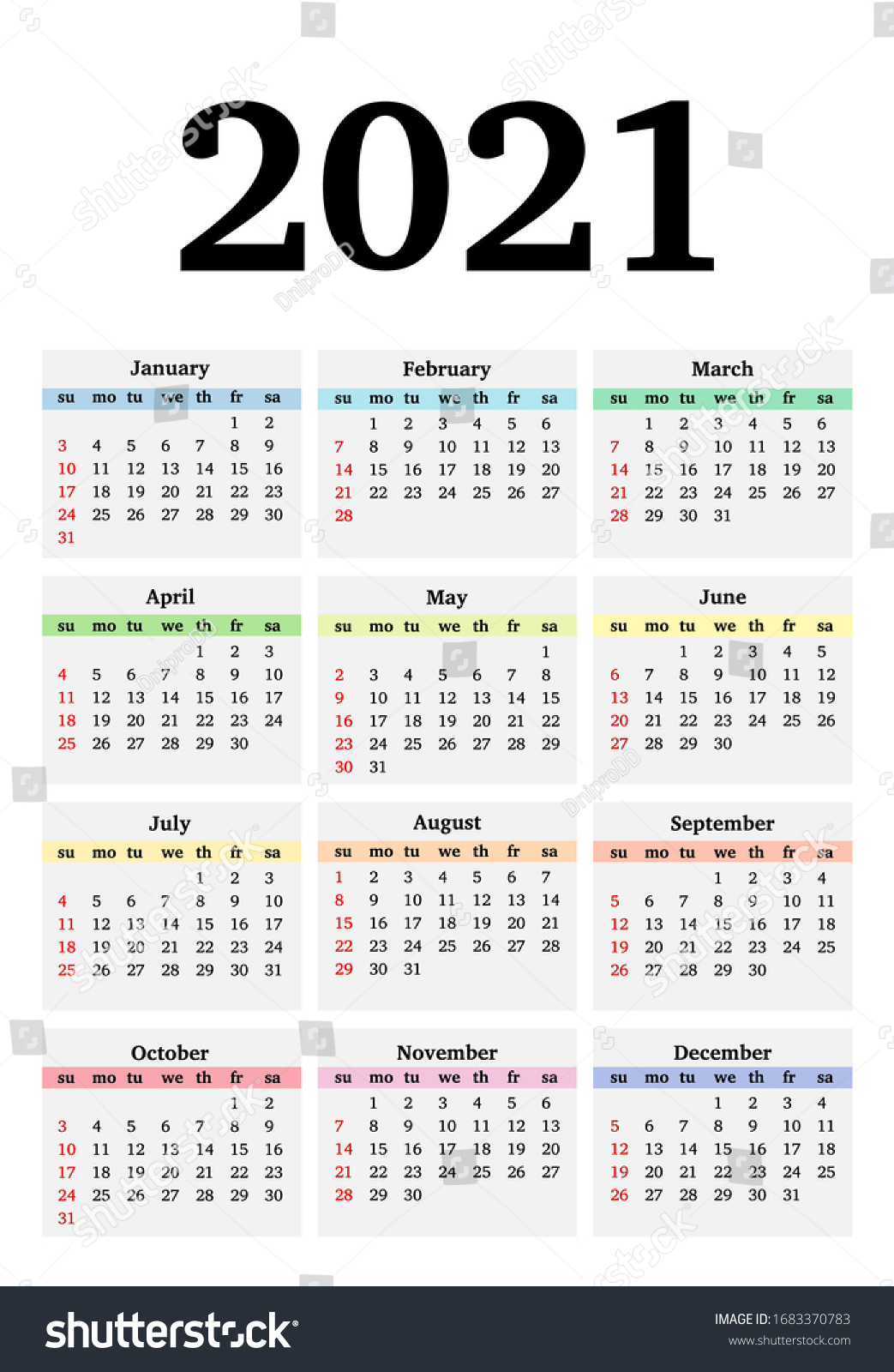 Calendar 2021 Isolated On White Background Stock Vector (Royalty Free ...