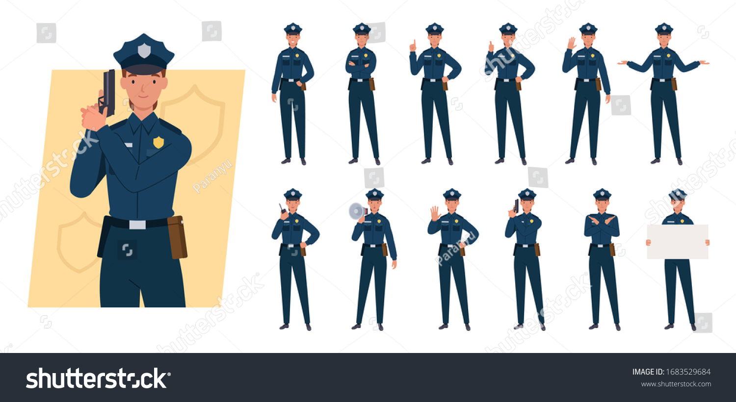 Policewoman Character Set Different Poses Emotions Stock Vector ...