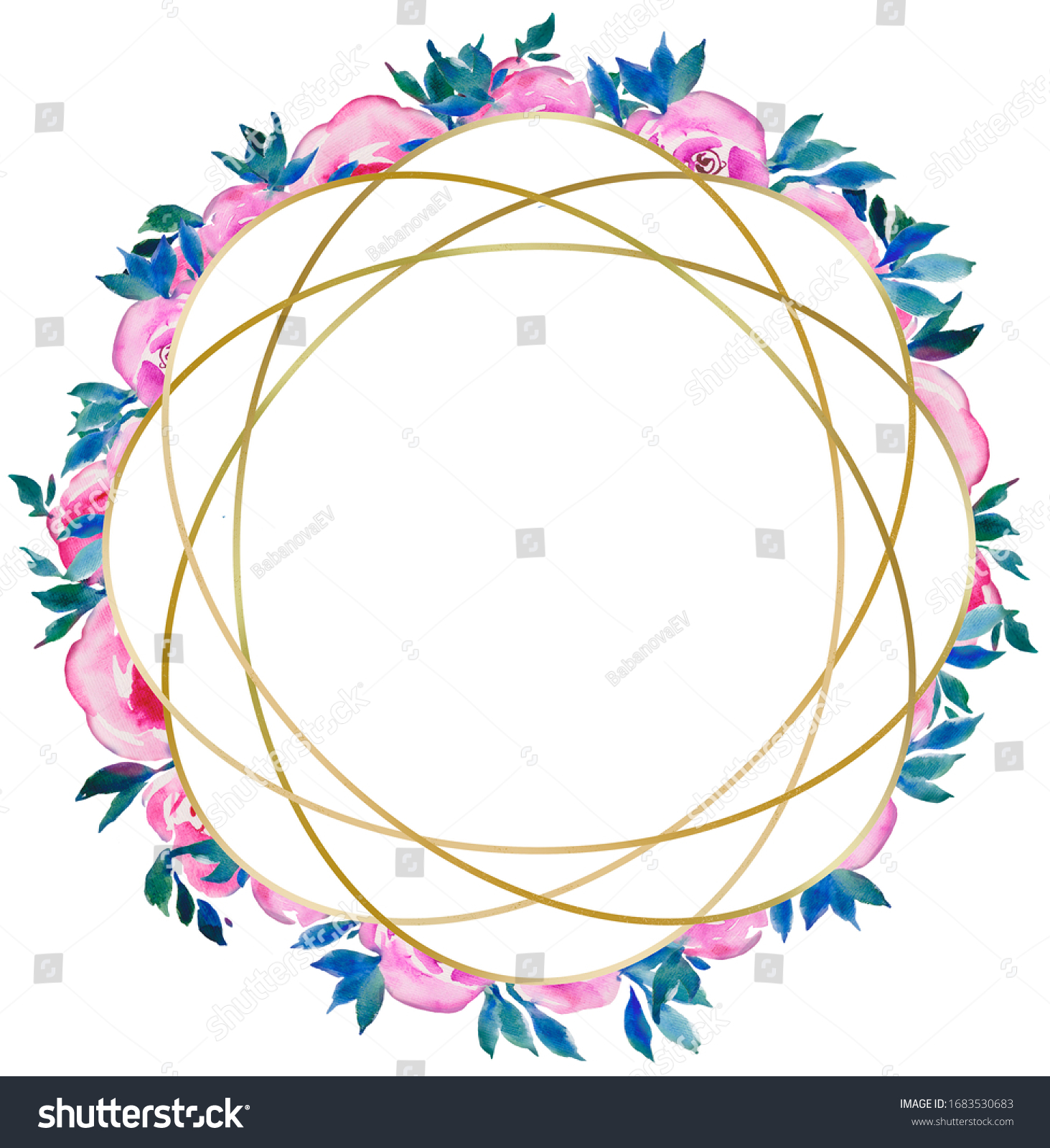 Golden Round Frame Pink Roses Floral Stock Illustration 1683530683 ...