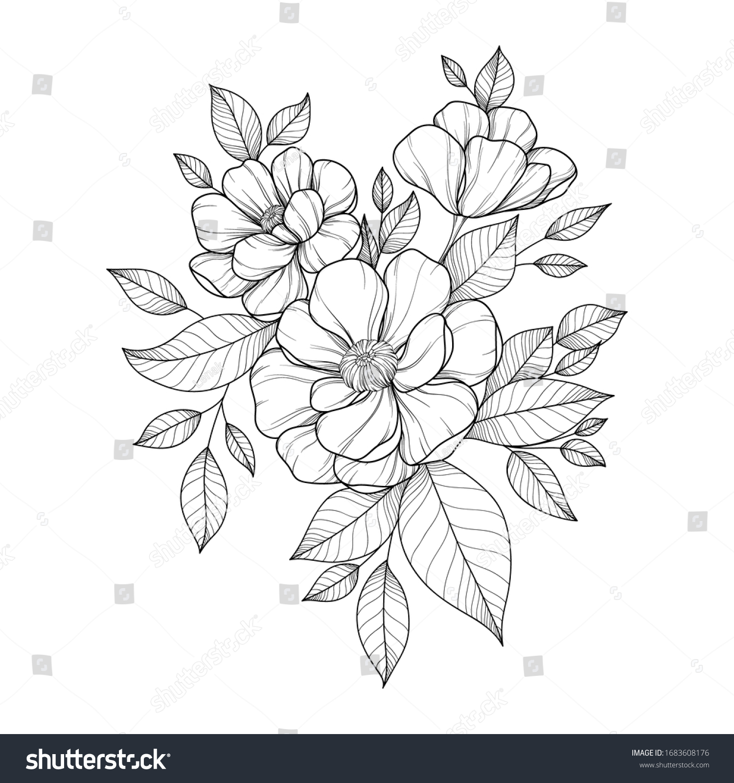 Hand Drawing Flower Greeting Card Invitation Stock Vector (Royalty Free ...