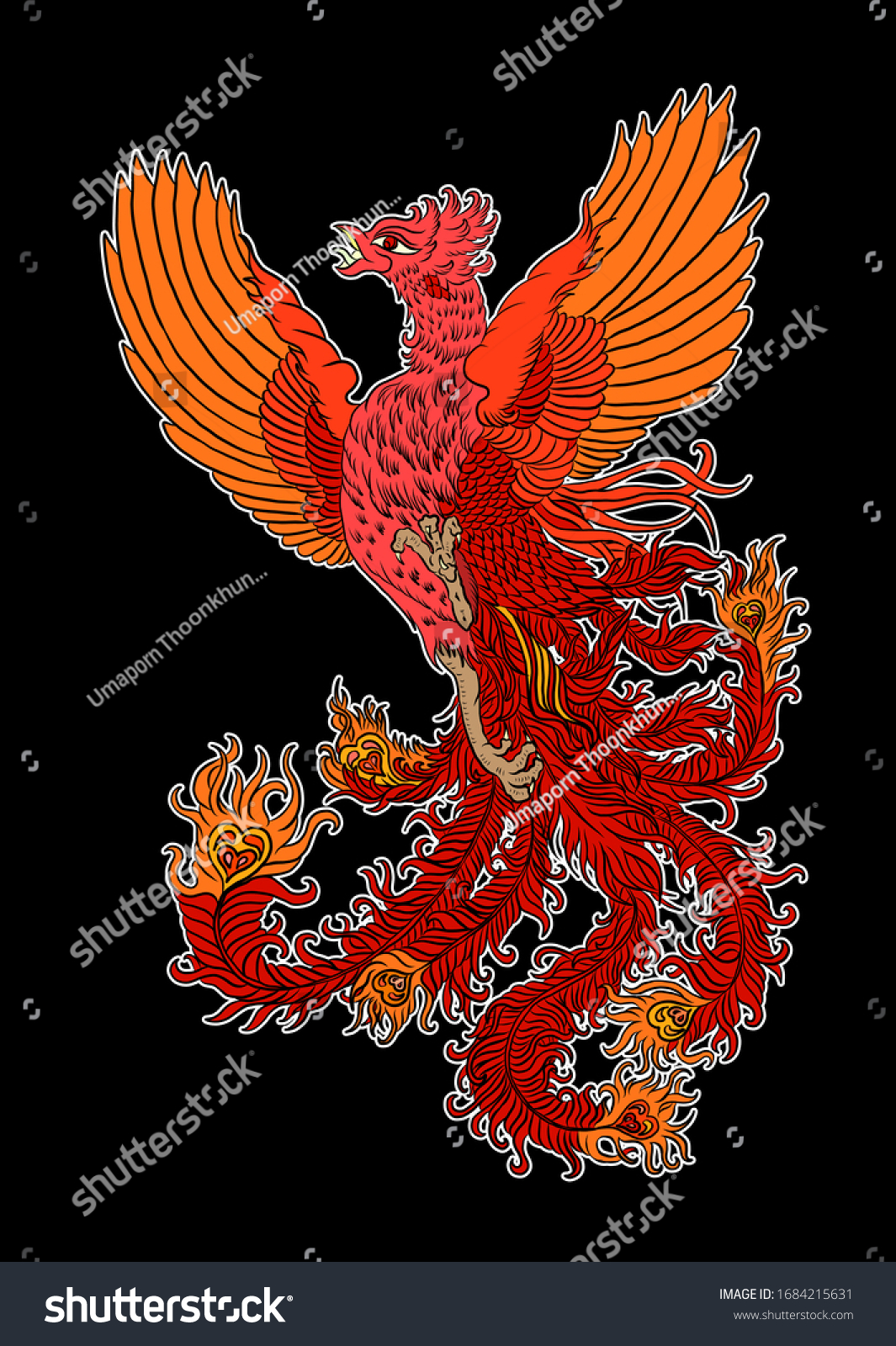 Beautiful Line Art Phoenix Tattoo Design Stock Vector (Royalty Free ...