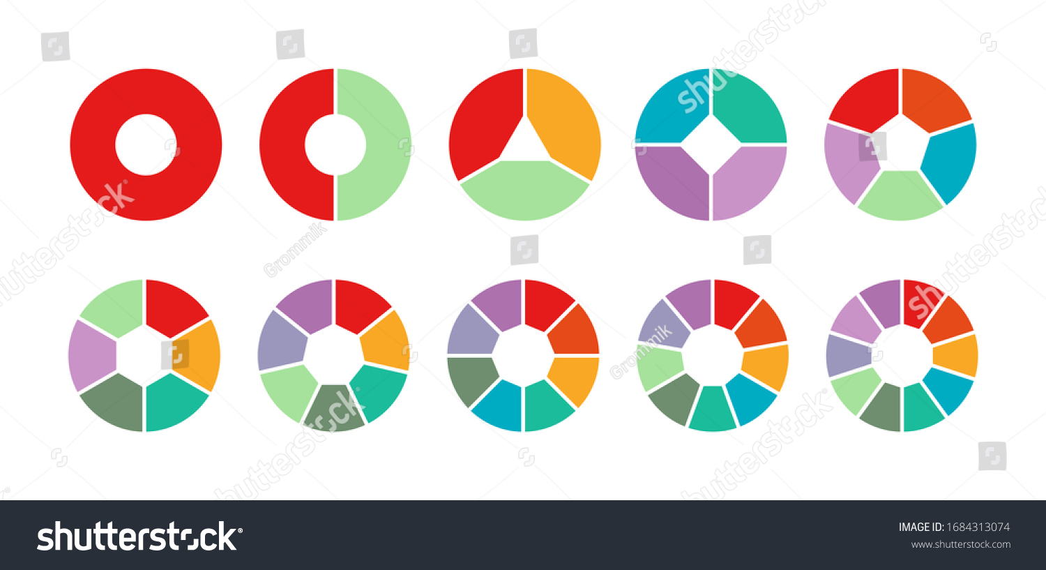 Set Colored Pie Charts 12345678910 Steps Stock Vector (Royalty Free ...