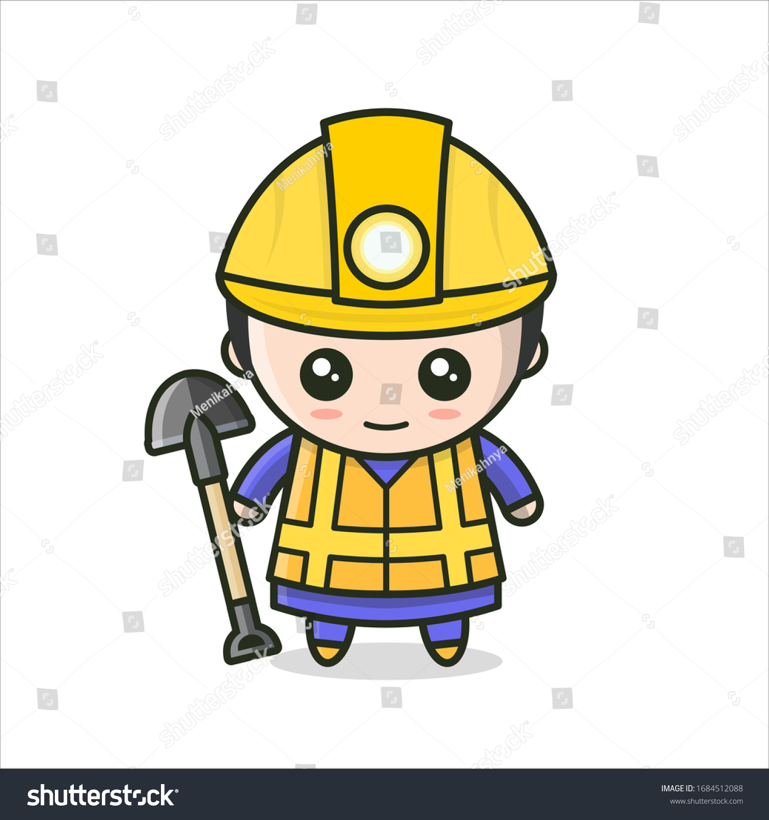 Cute Construction Man Kawaii Stand Grey Stock Vector (Royalty Free ...