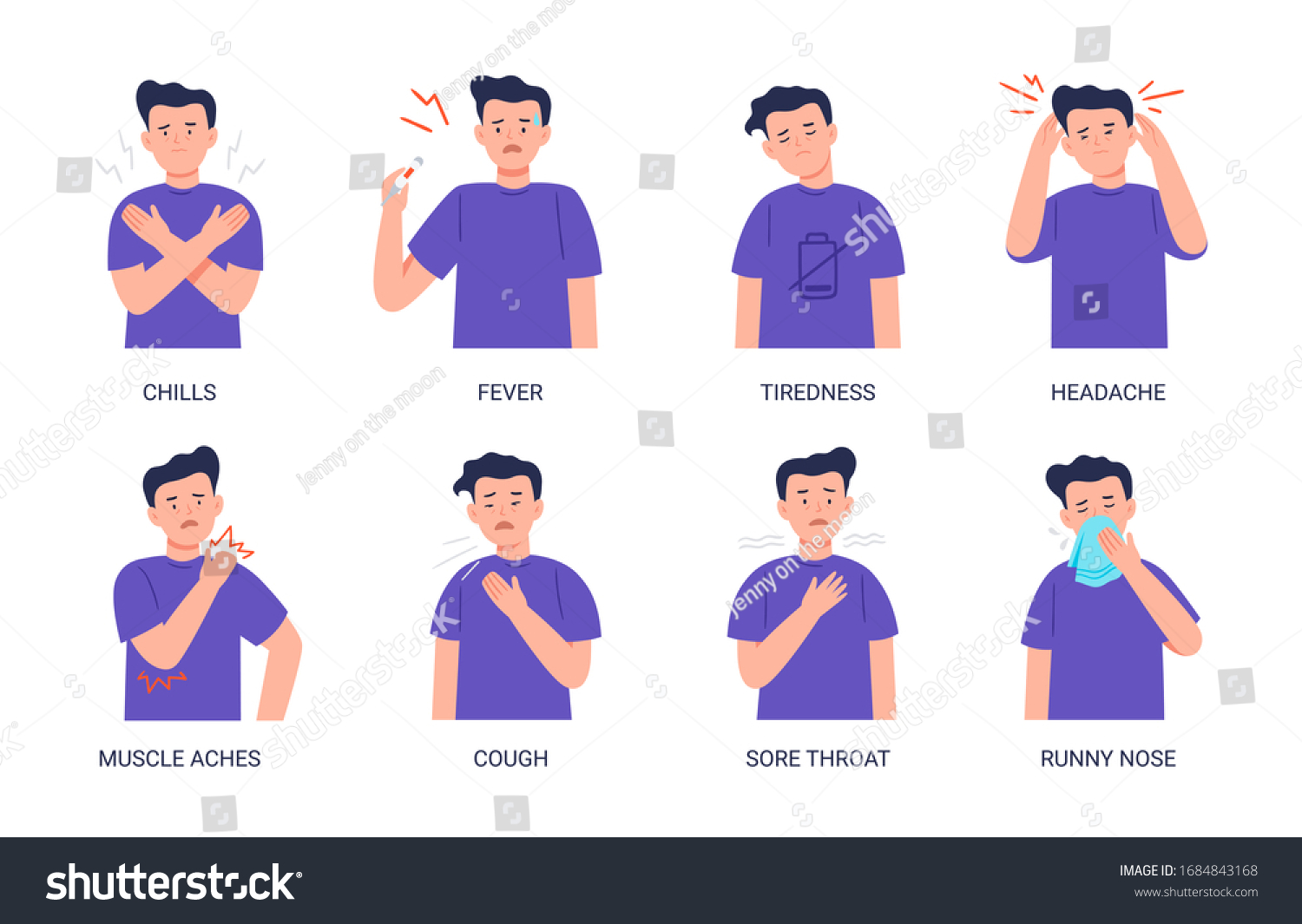 Vector Illustrations Man Suffering Symptoms Cold Stock Vector (Royalty ...