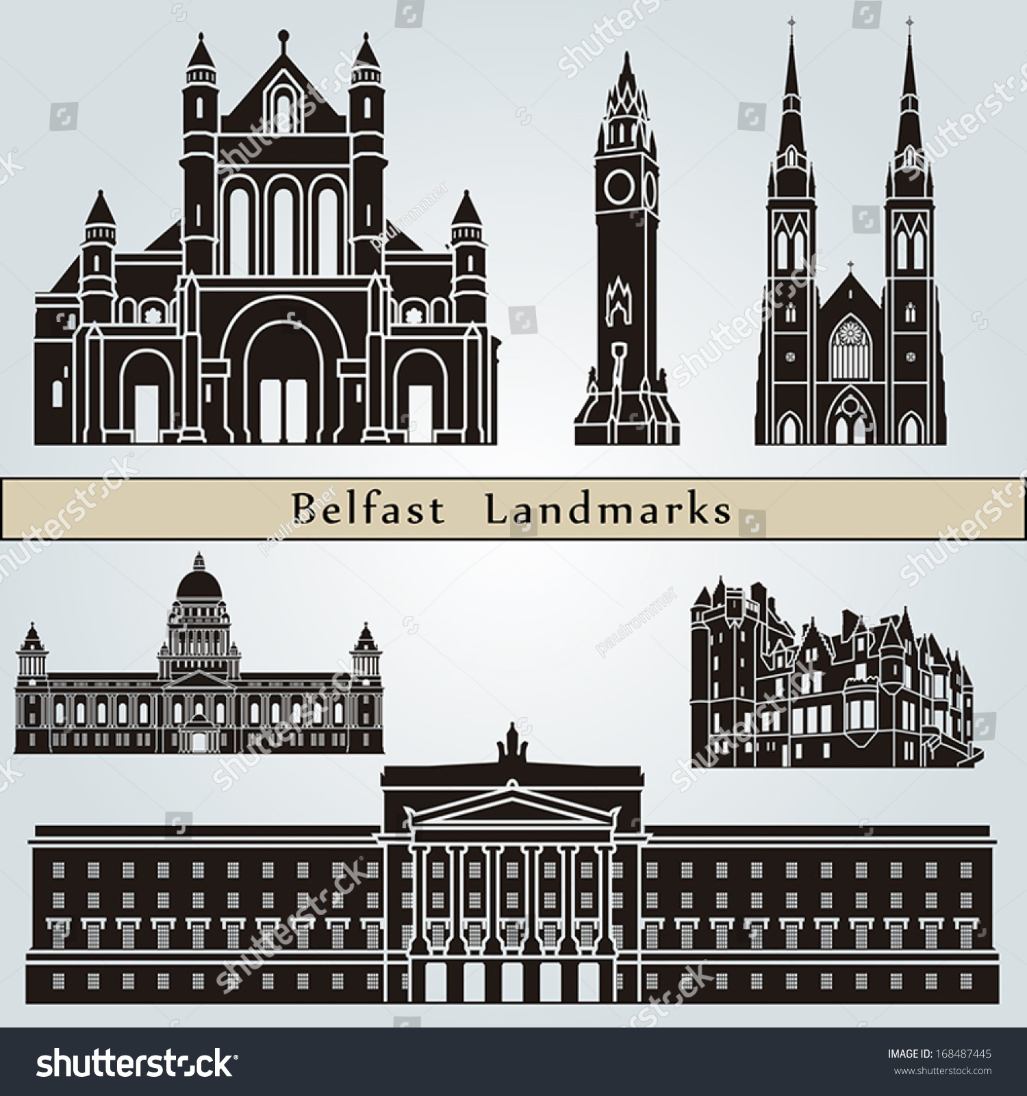 Belfast Landmarks Monuments Isolated On Blue Stock Vector (Royalty Free ...