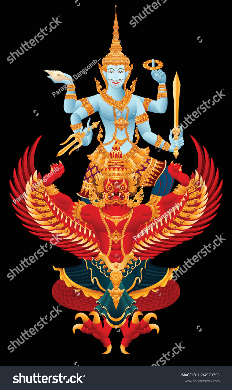 God Vishnu Riding Lord Garuda Thai Stock Vector (Royalty Free ...