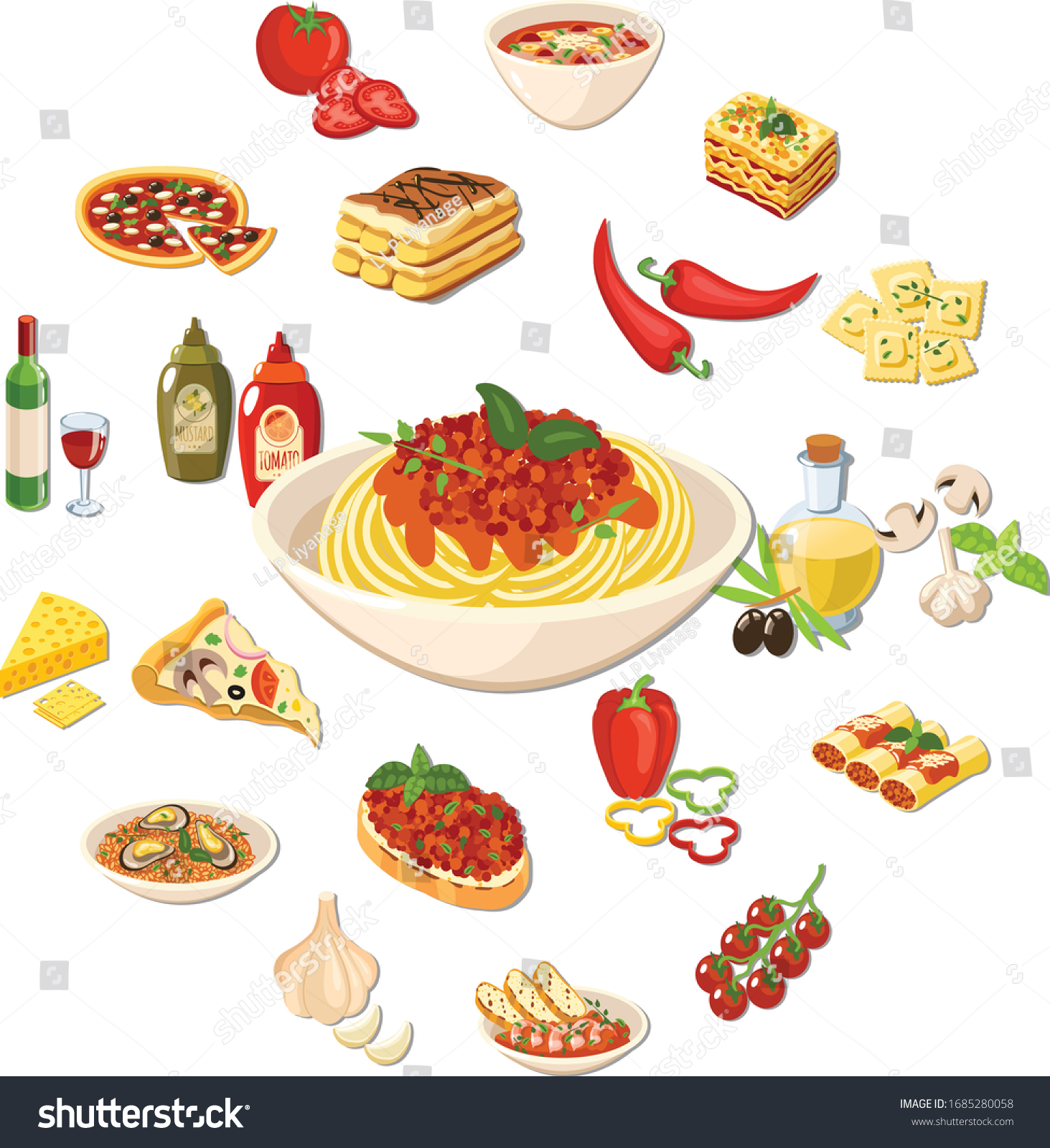 Italiyan Foods Design White Colour Background Stock Vector (Royalty ...