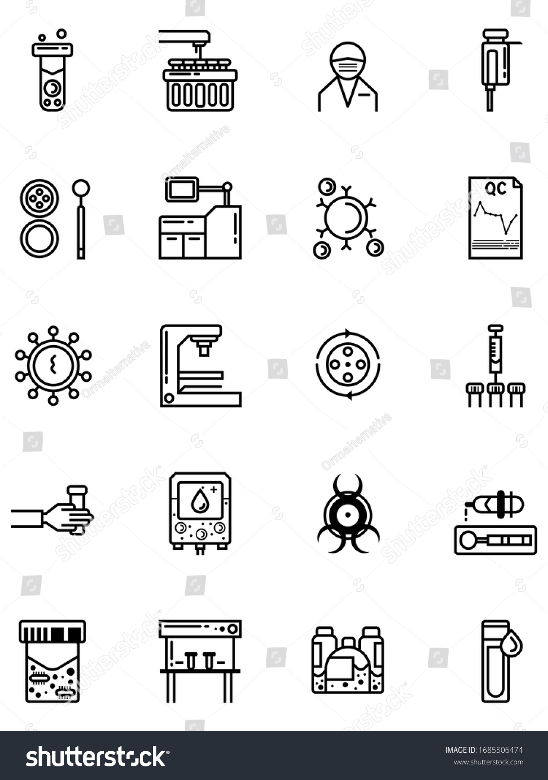 20 Medical Laboratory Outline Icons Set Stock Vector Royalty Free