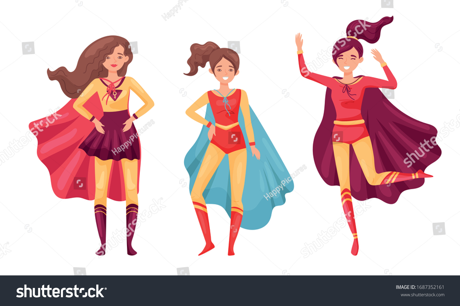 Women Superheros Wearing Cloak Posing Vector Stock Vector (Royalty Free ...