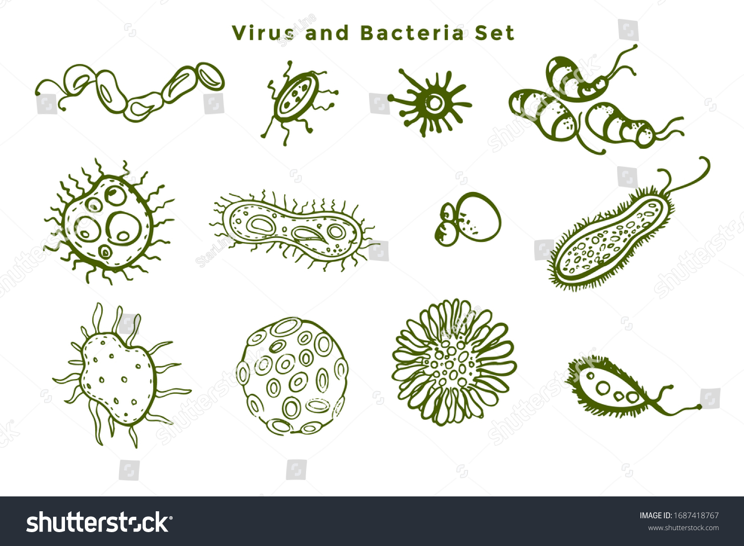 Set Microscopic Bacteria Virus Germs Stock Vector (Royalty Free ...