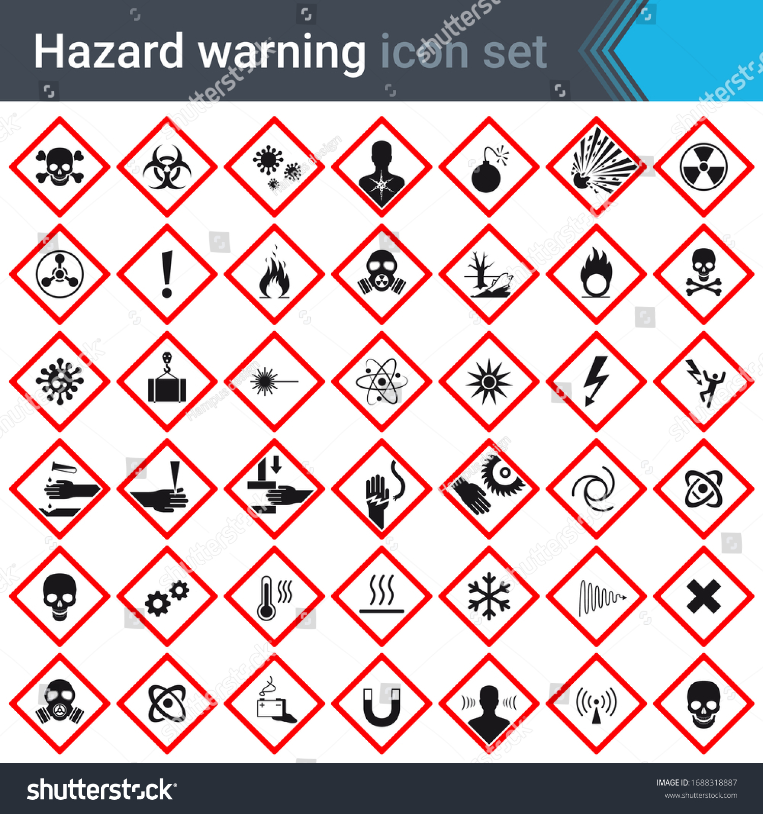 Hazard Warning Signs On Red Squares Stock Vector Royalty Free 1688318887 Shutterstock