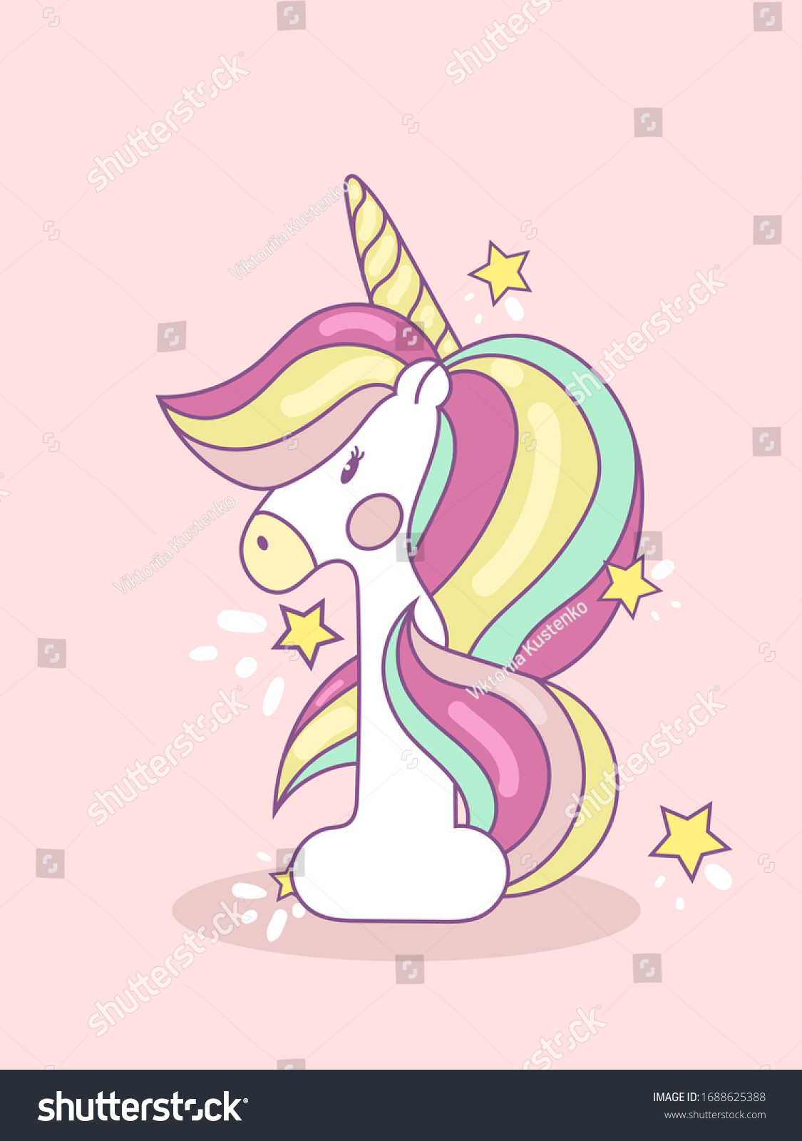 Number 1 Cute Unicorn Birthday Template Stock Vector (Royalty Free ...