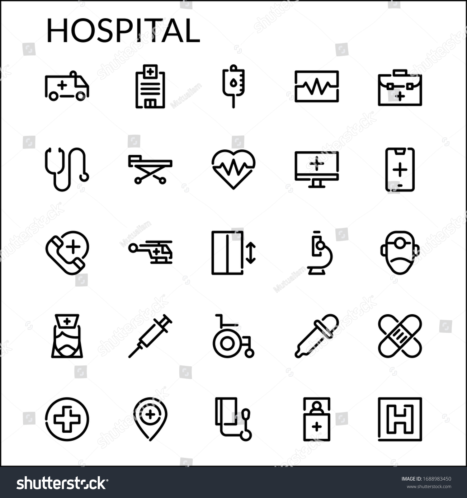 Simple Hospital Things Icons Line Style Stock Vector (Royalty Free ...