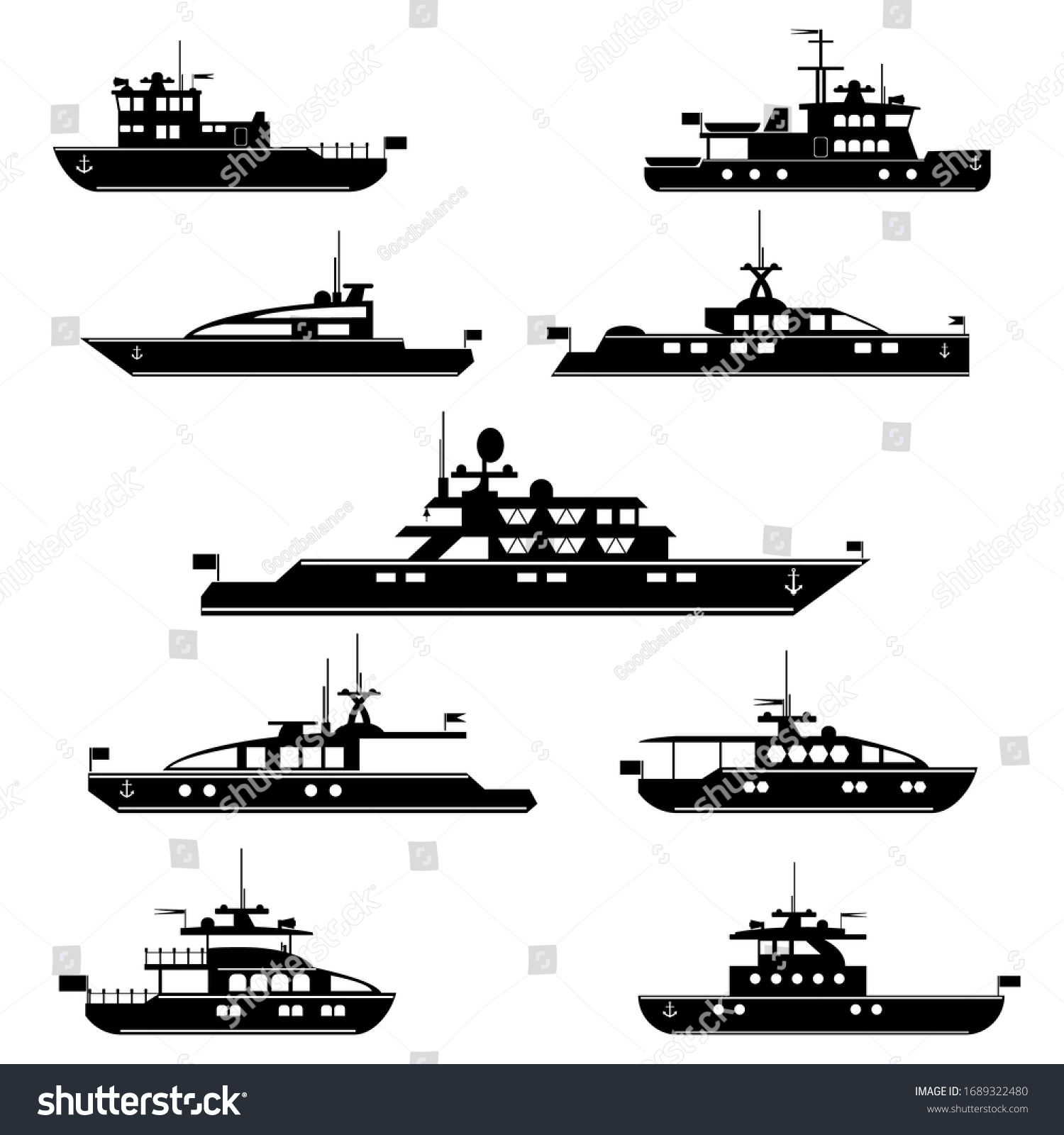 Set Icons Motor Yachtsvector Silhouette Motor Stock Vector (Royalty ...