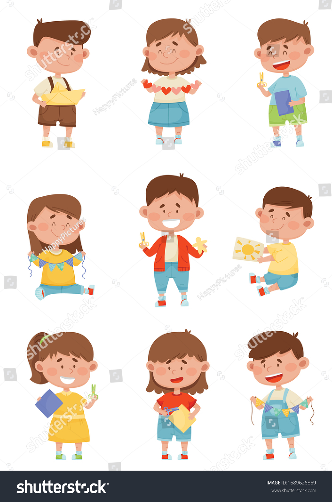 Children Holding Scissors Doing Paper Craft Stock Vector (Royalty Free ...