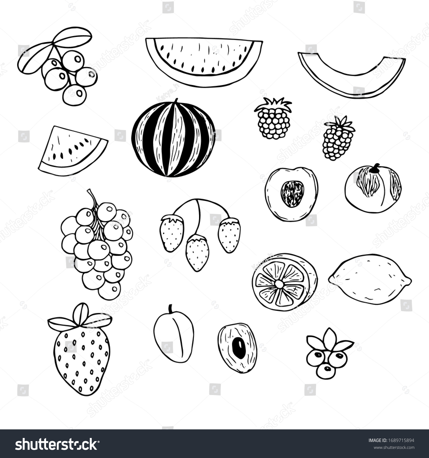 Set Fruits Vector Illustration Watermelon Pieces Stock Vector (Royalty ...