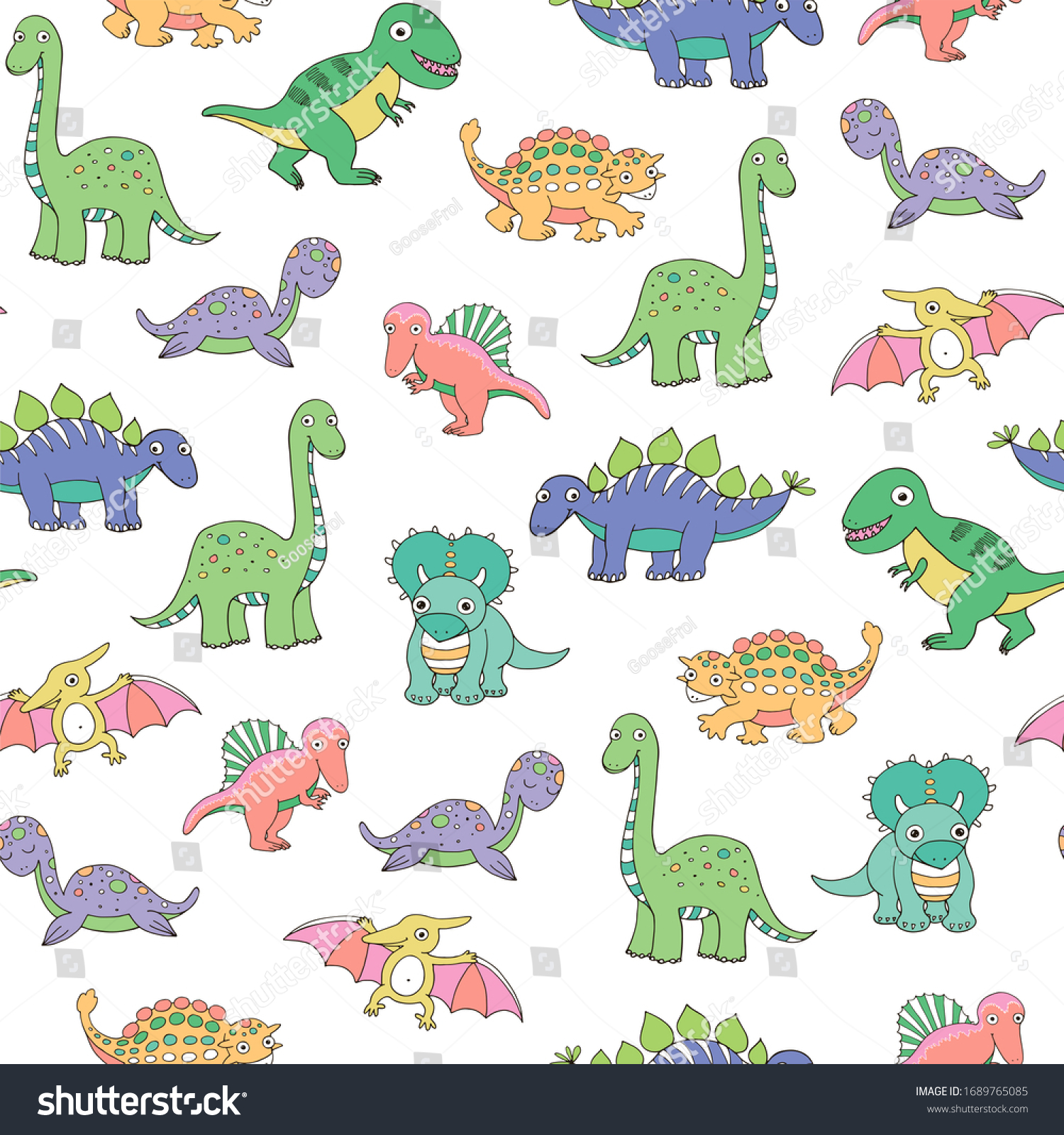 Cute Little Dinosaurs Kids Hand Drawn Stock Illustration 1689765085 ...