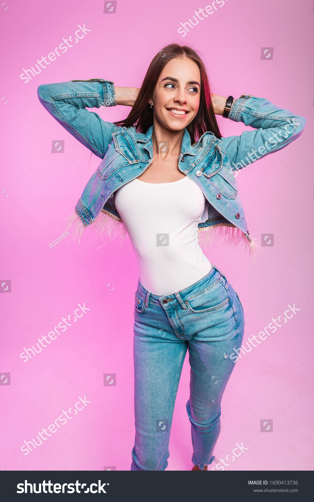 Happy Fashion Model Young Woman Denim Stock Photo 1690413736 | Shutterstock