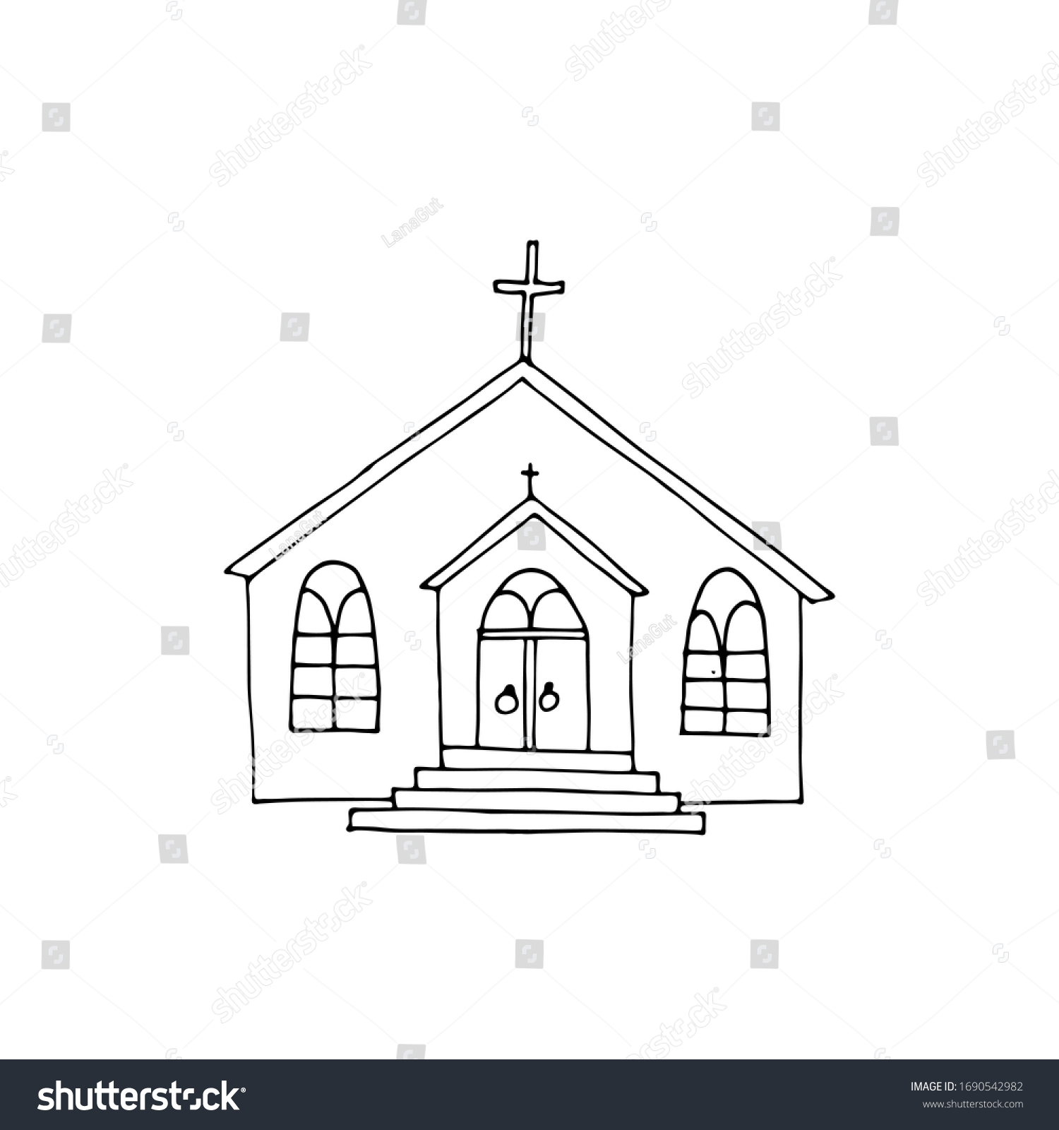 Country Church Illustration Outline Stock Vector Stock Vector (Royalty ...