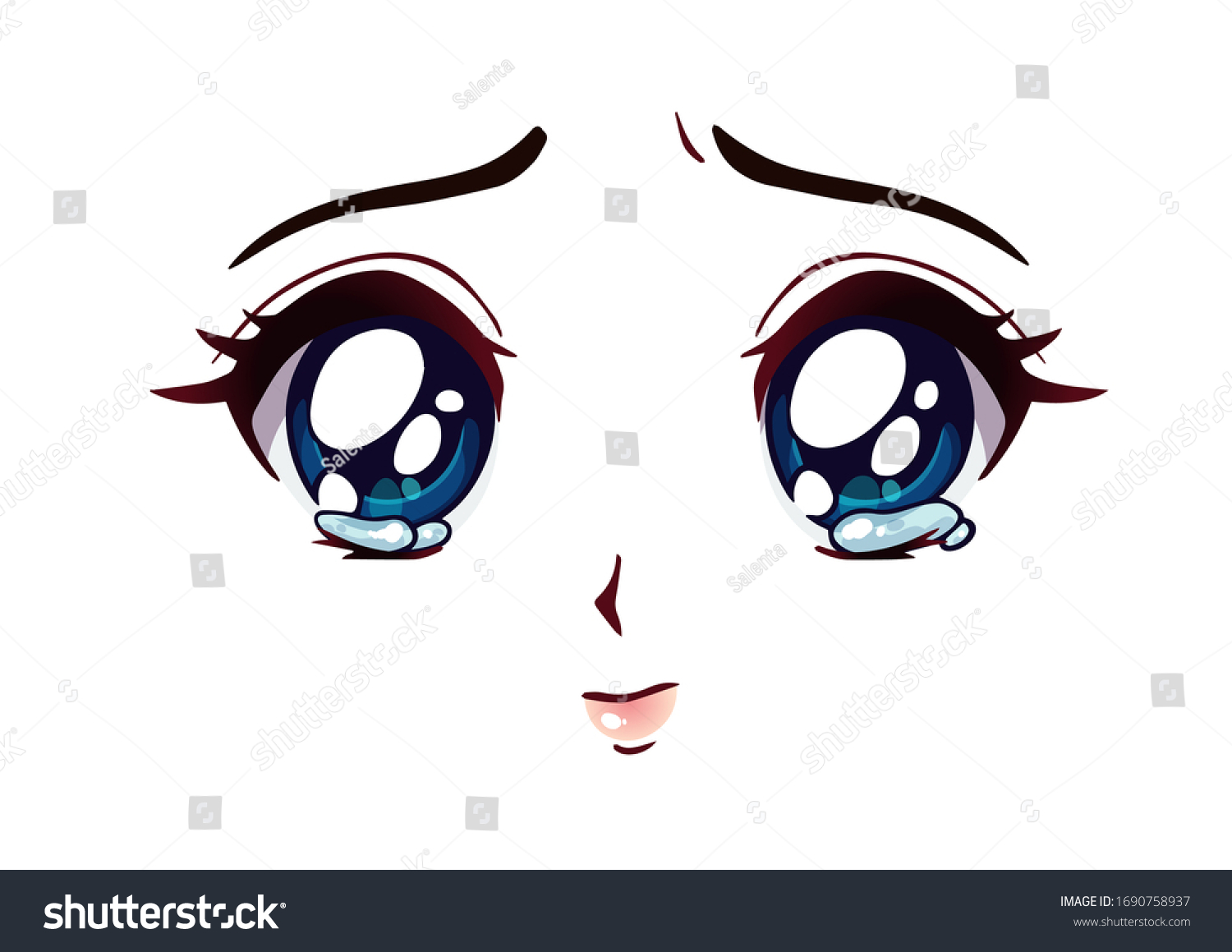 Sad Anime Face Manga Style Big Stock Vector Royalty Free 1690758937 Shutterstock 6518