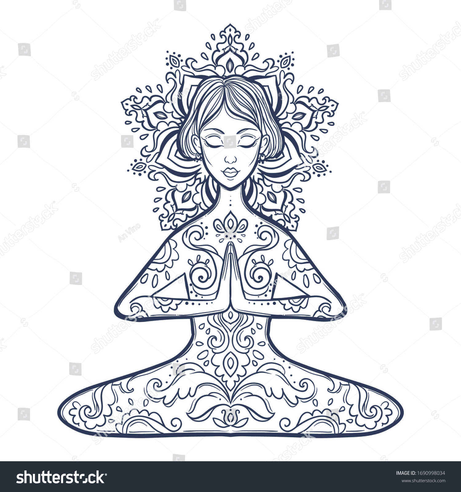 Girl Yoga Pose Meditation Vector Illustration Stock Vector (Royalty ...