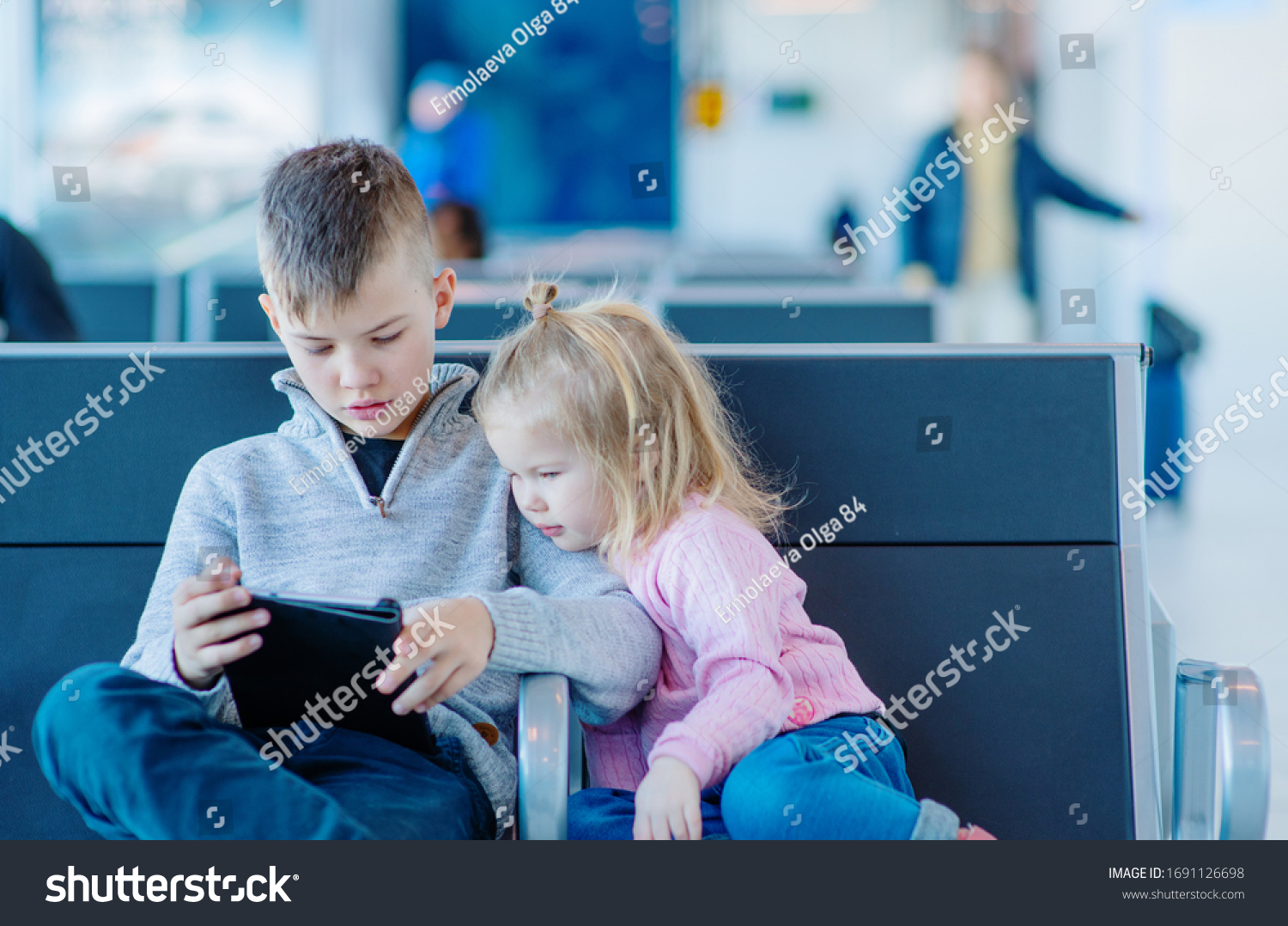 Boy Girl Sitting Airport Lounge Brother Stock Photo 1691126698 ...