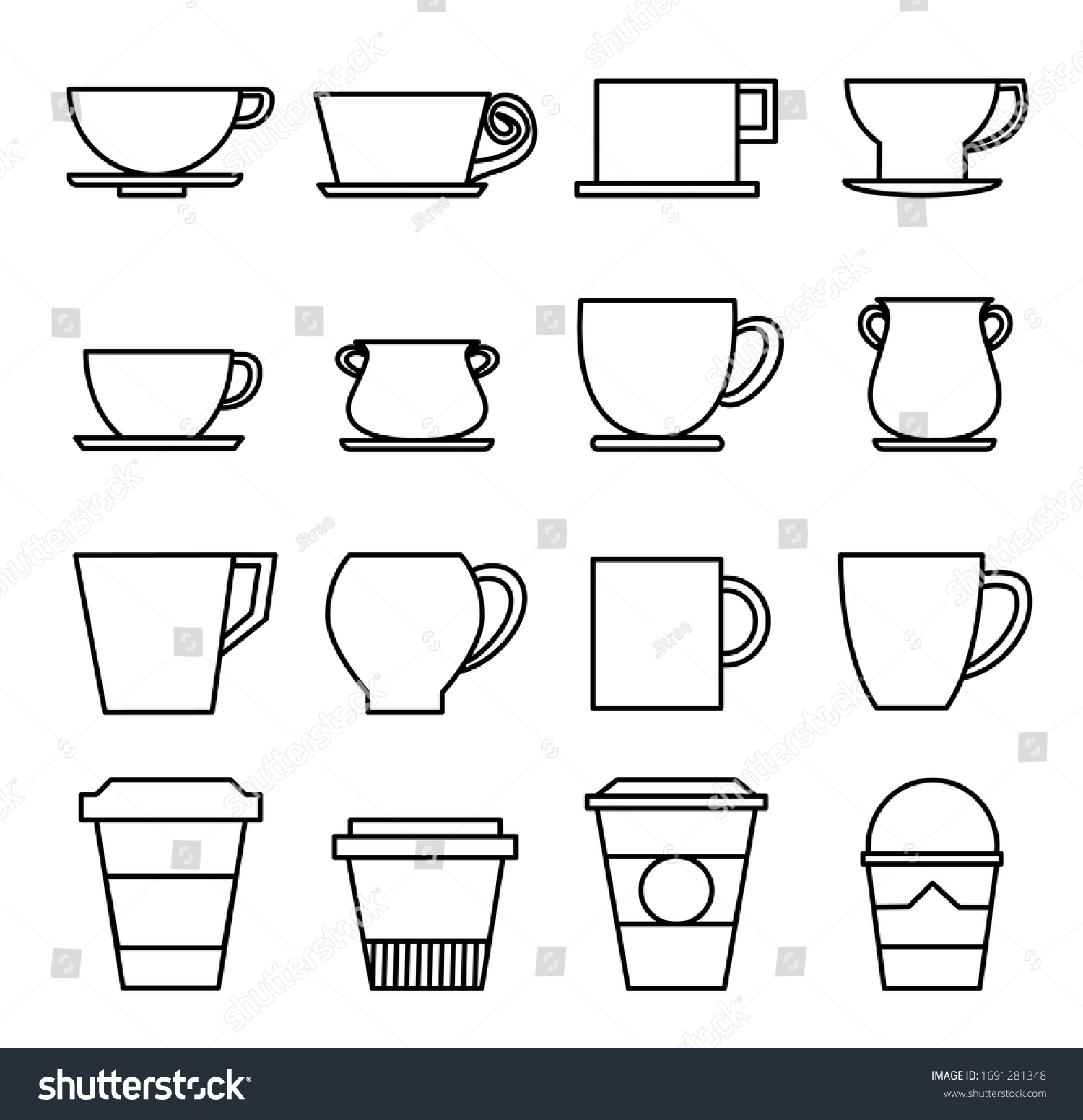 Set Coffee Cup Outline Vector Illustration Stock Vector Royalty Free   Stock Vector Set Of Coffee Cup Outline Vector Illustration 1691281348 