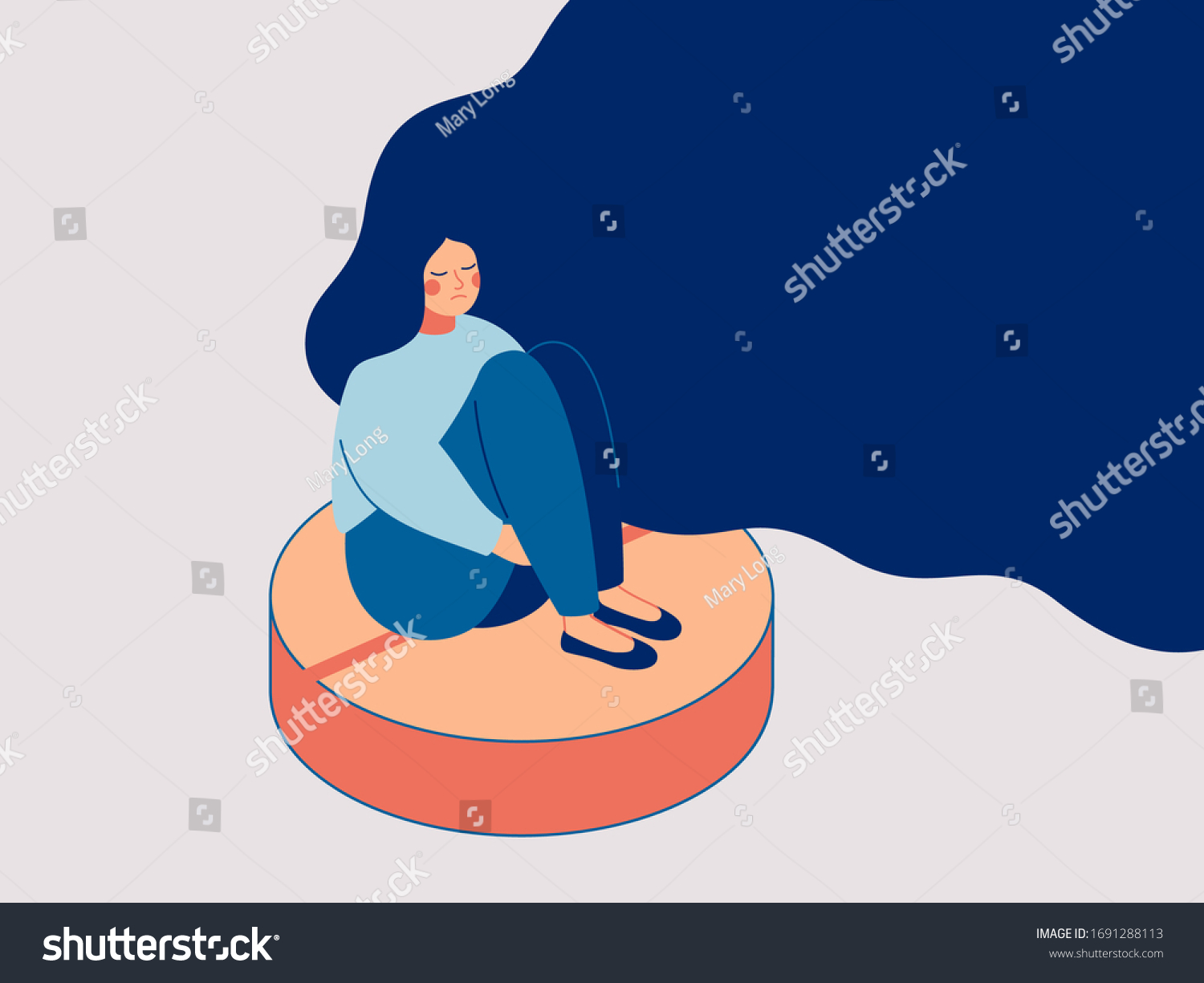 Depress Woman Sits On Big Pill Stock Vector (Royalty Free) 1691288113 ...