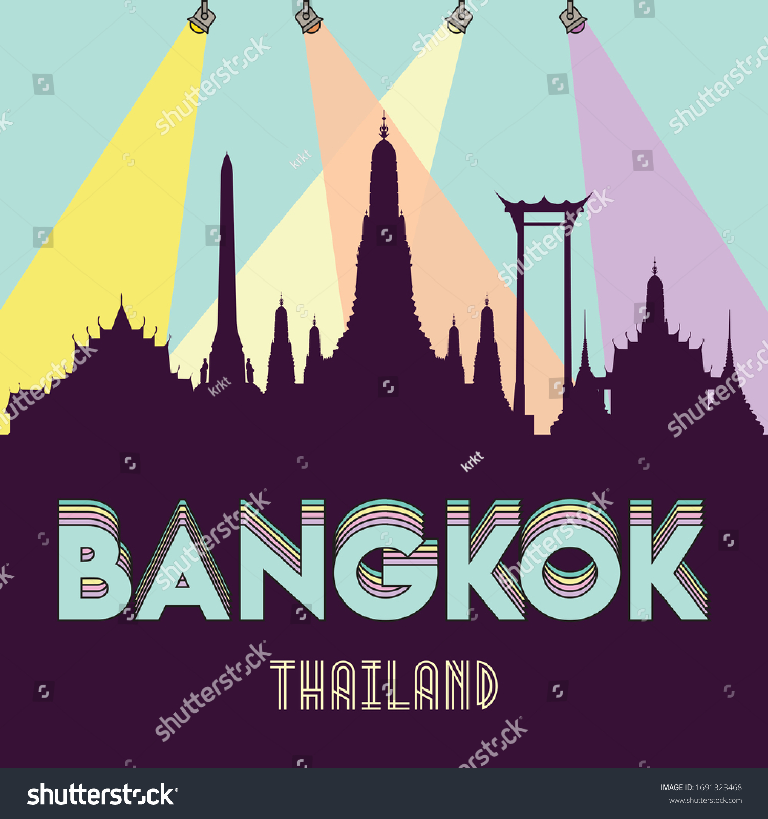 Bangkok Thailand Skyline Silhouette Flat Design Stock Vector (Royalty ...