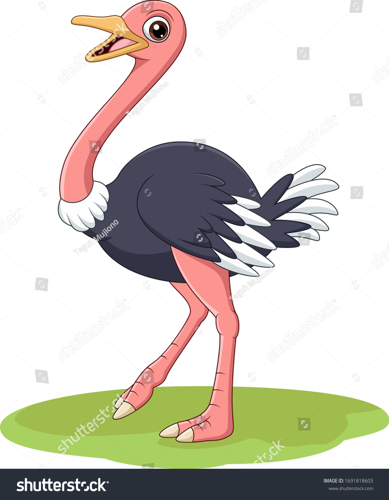 Cartoon Happy Ostrich Grass Stock Vector (Royalty Free) 1691818603 ...