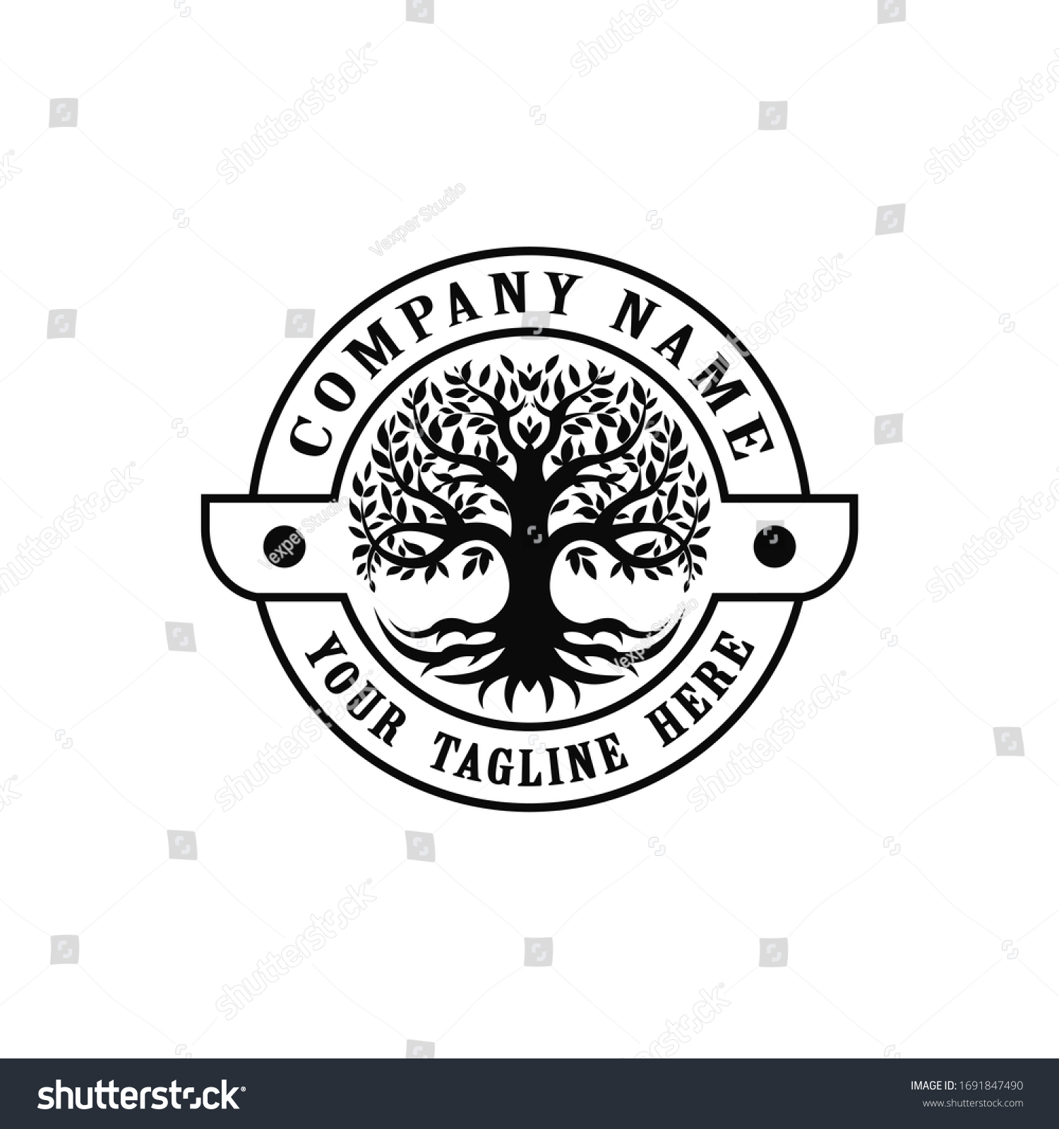 Tree Life Emblem Oak Banyan Logo Stock Vector (Royalty Free) 1691847490 ...