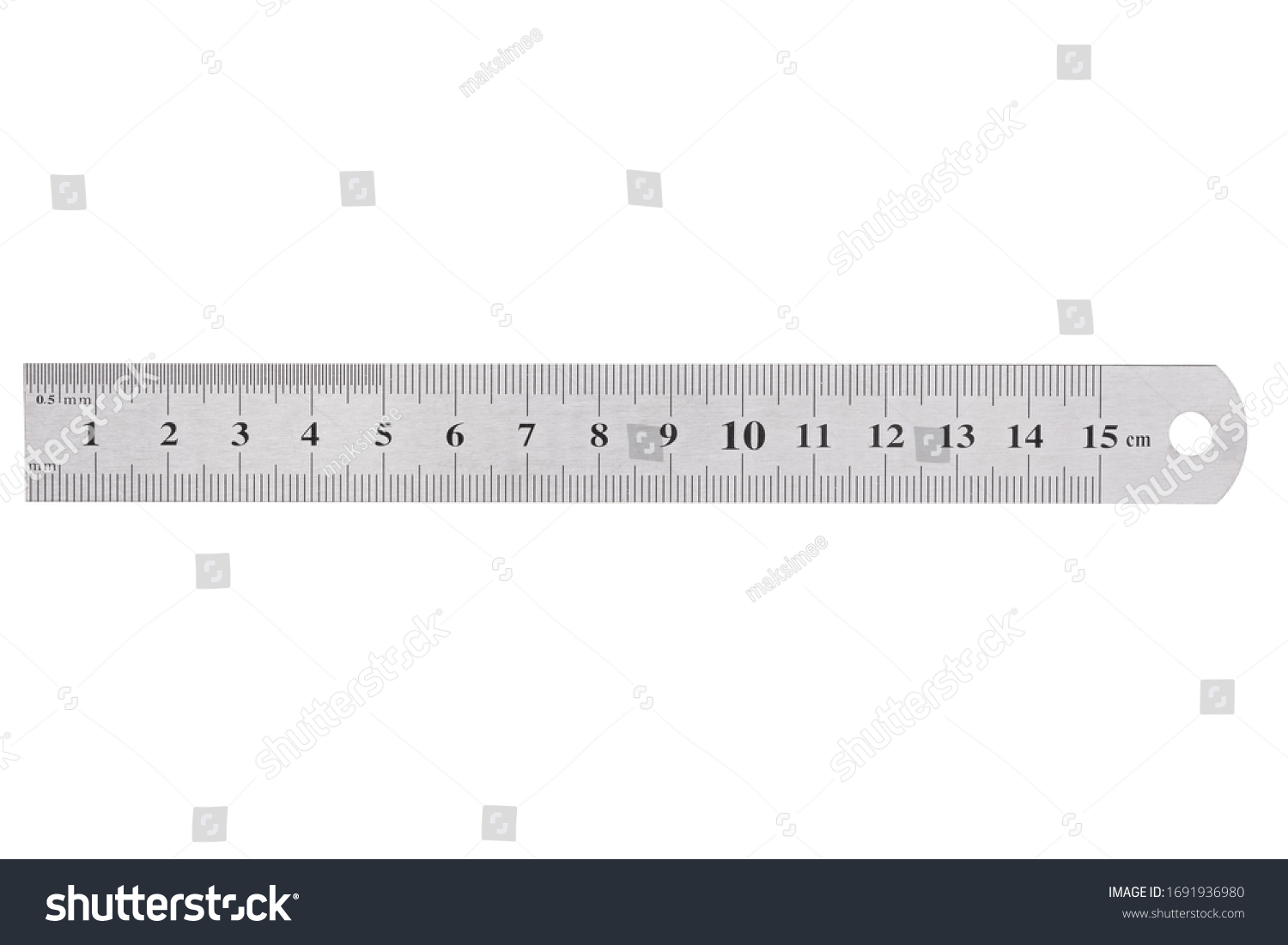 Metal Ruler Scale 15 Centimeters Isolated Stock Photo 1691936980