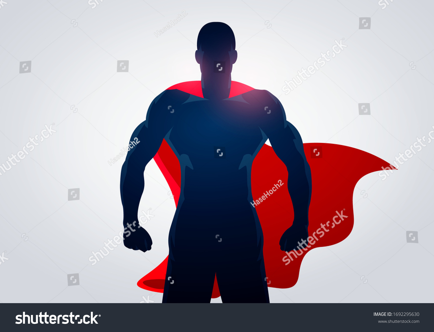 Vektor Stok Vector Illustration Superhero Strong Pose Cape (Tanpa ...