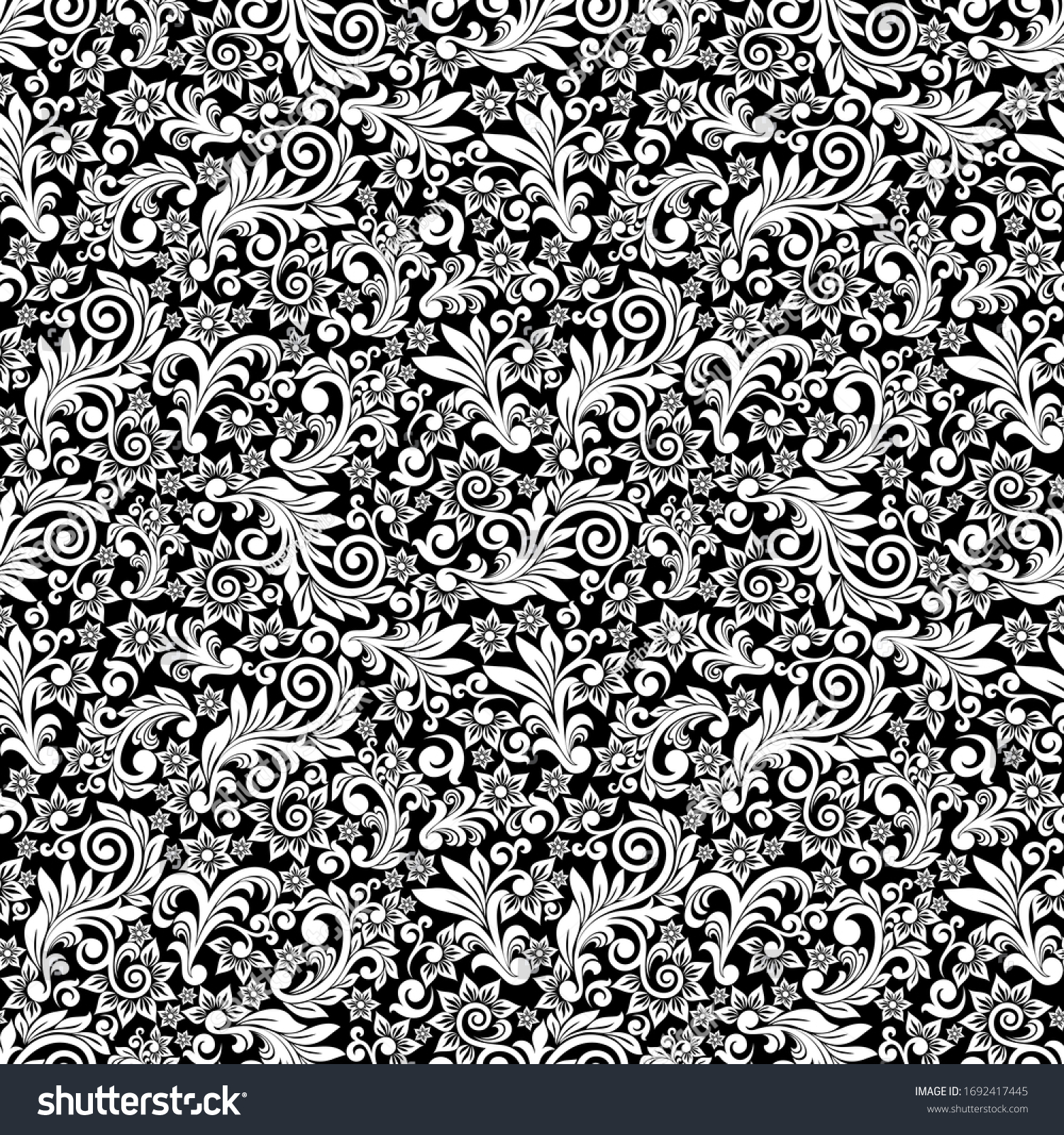 Seamless Black Background White Pattern Baroque Stock Vector (Royalty ...