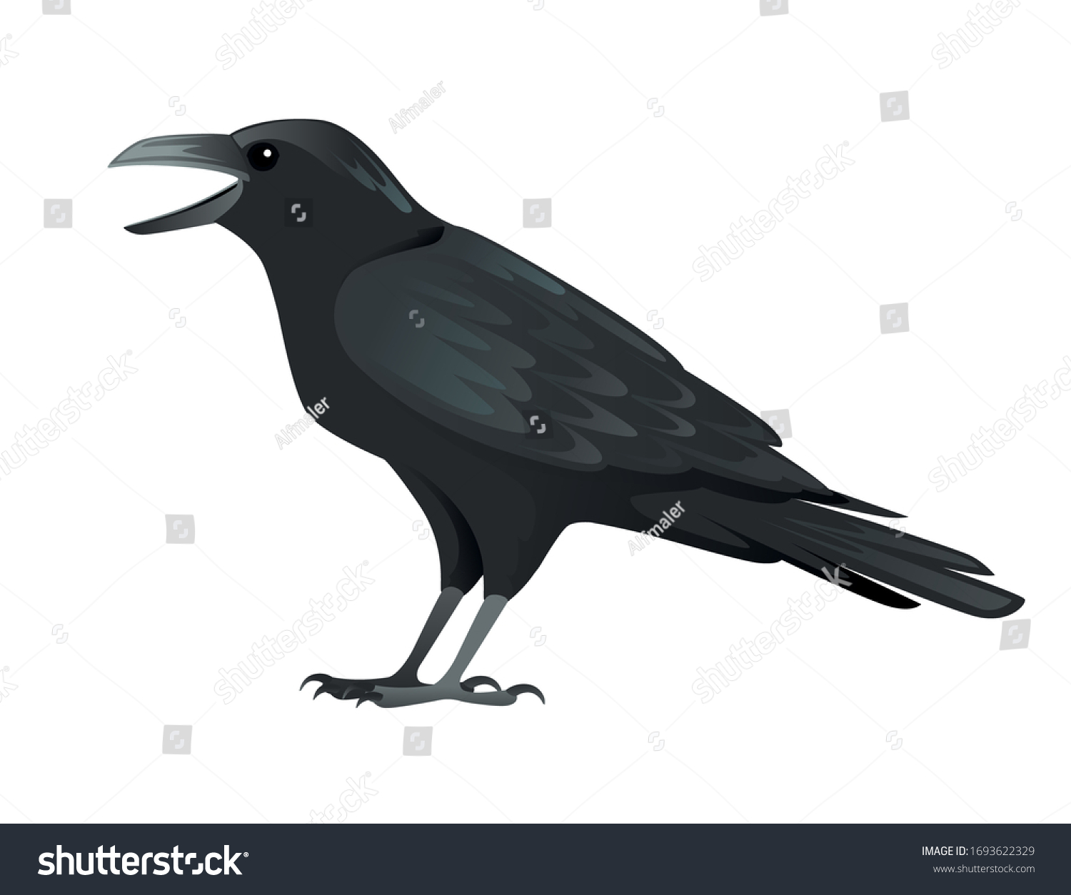 Black Raven Bird Cartoon Crow Design Stock Vector (Royalty Free ...