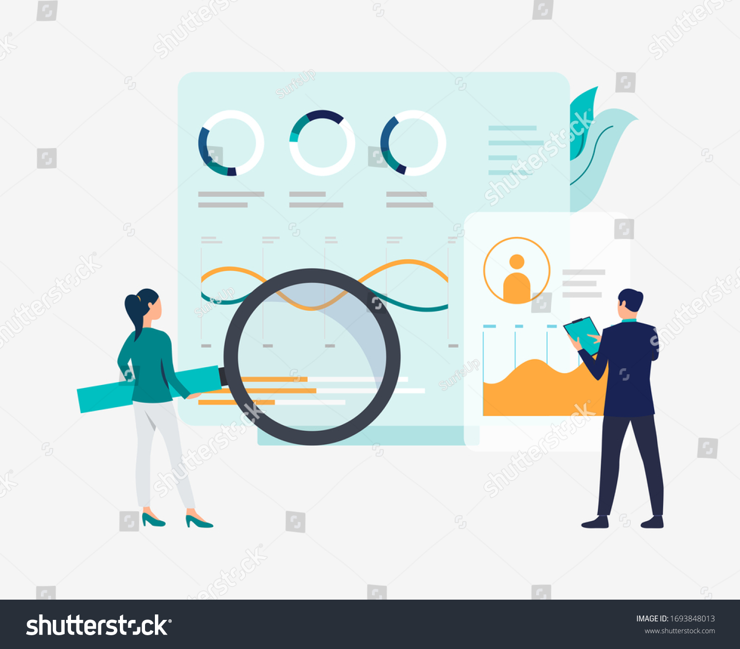 Businesspeople Magnifying Glass Annual Report Vector Stock Vector ...