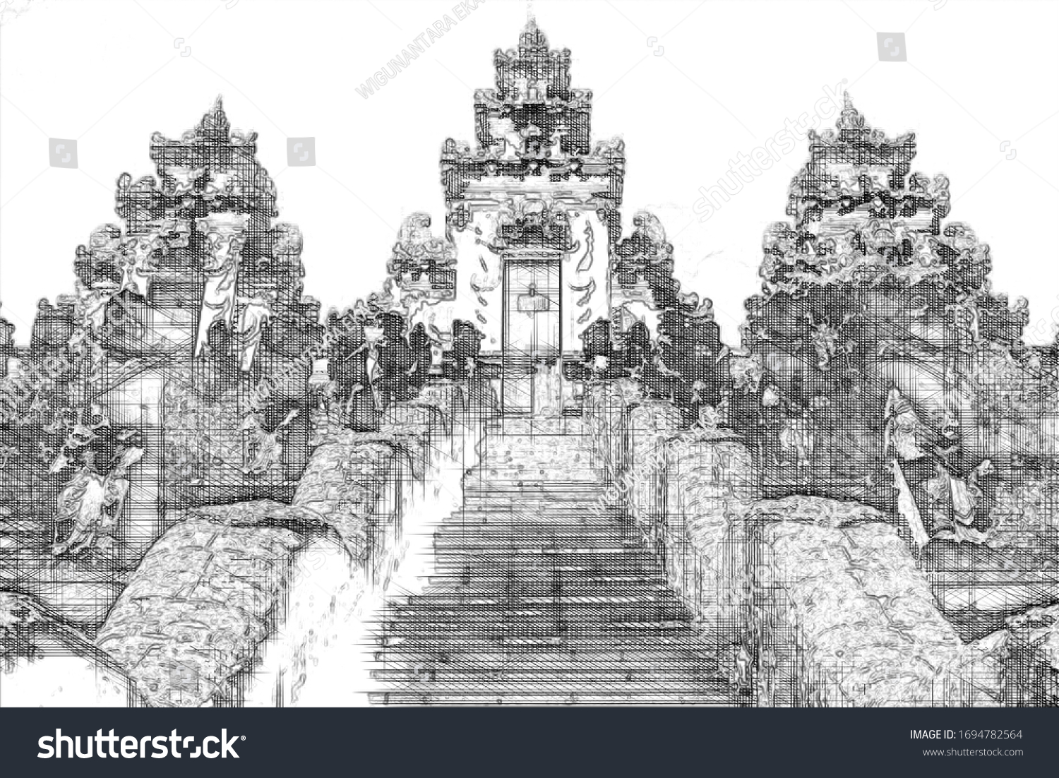 Architecture Sketch Traditional Balinese Building Taman Stock ...