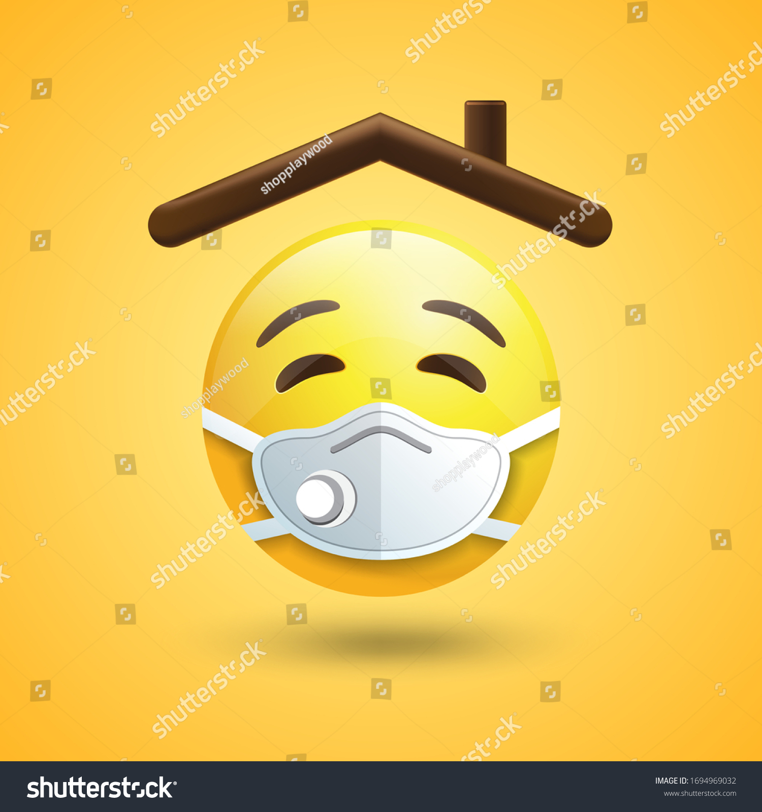 Stay Home Sticker Emoji House Roof Stock Vector (Royalty Free ...