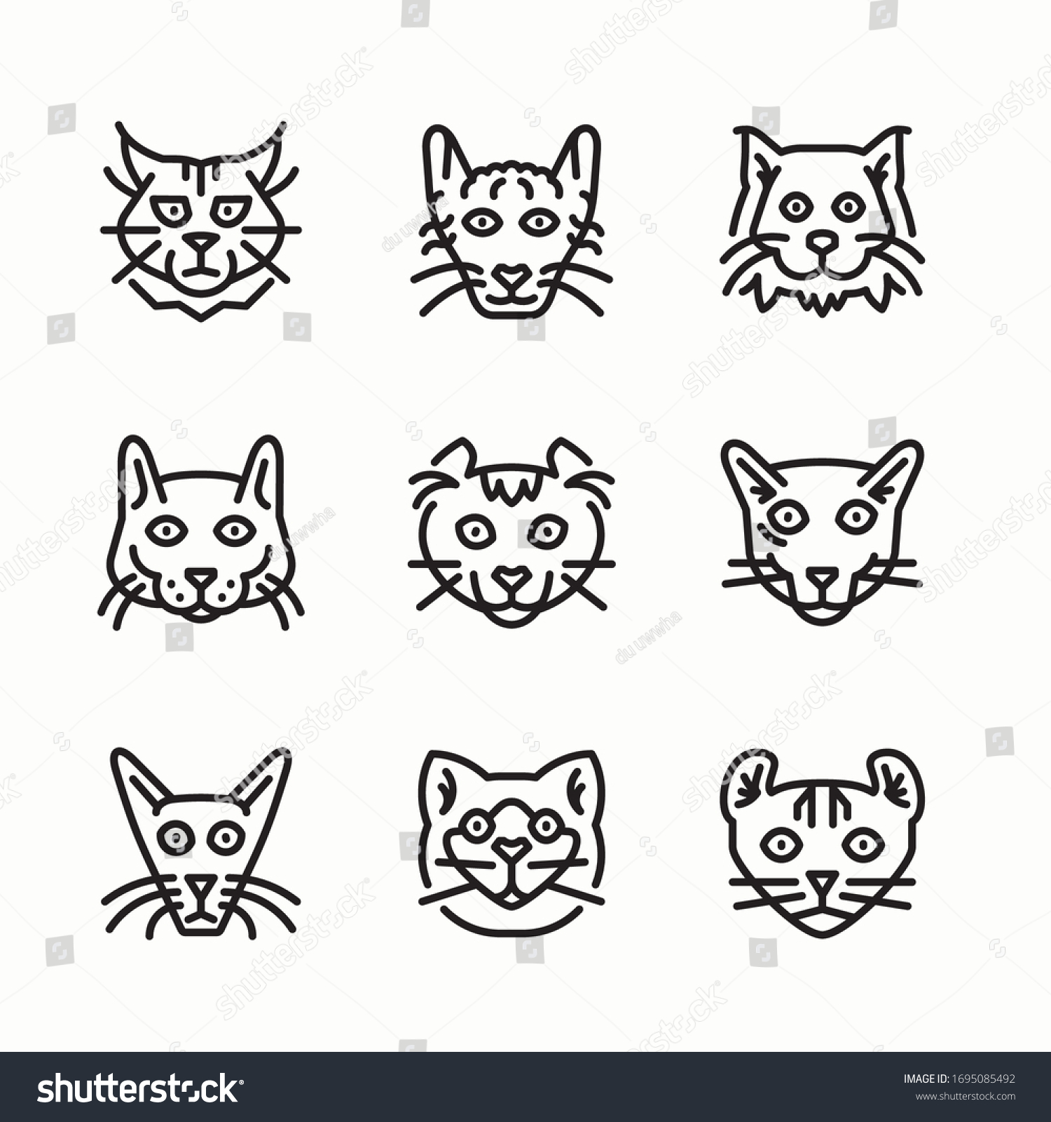 Cat Breeds Hybrids Linear Portraits Collection Stock Vector (Royalty ...