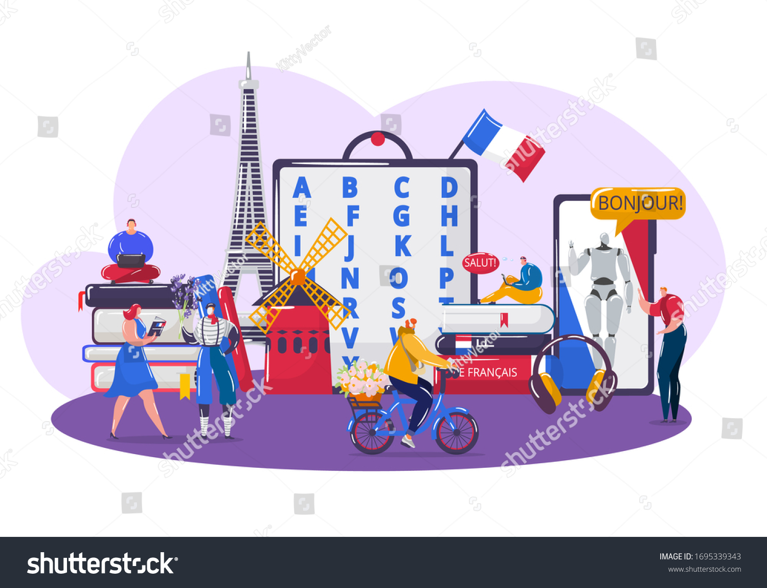 Learning French Language Vector Illustration Cartoon Stock Vector