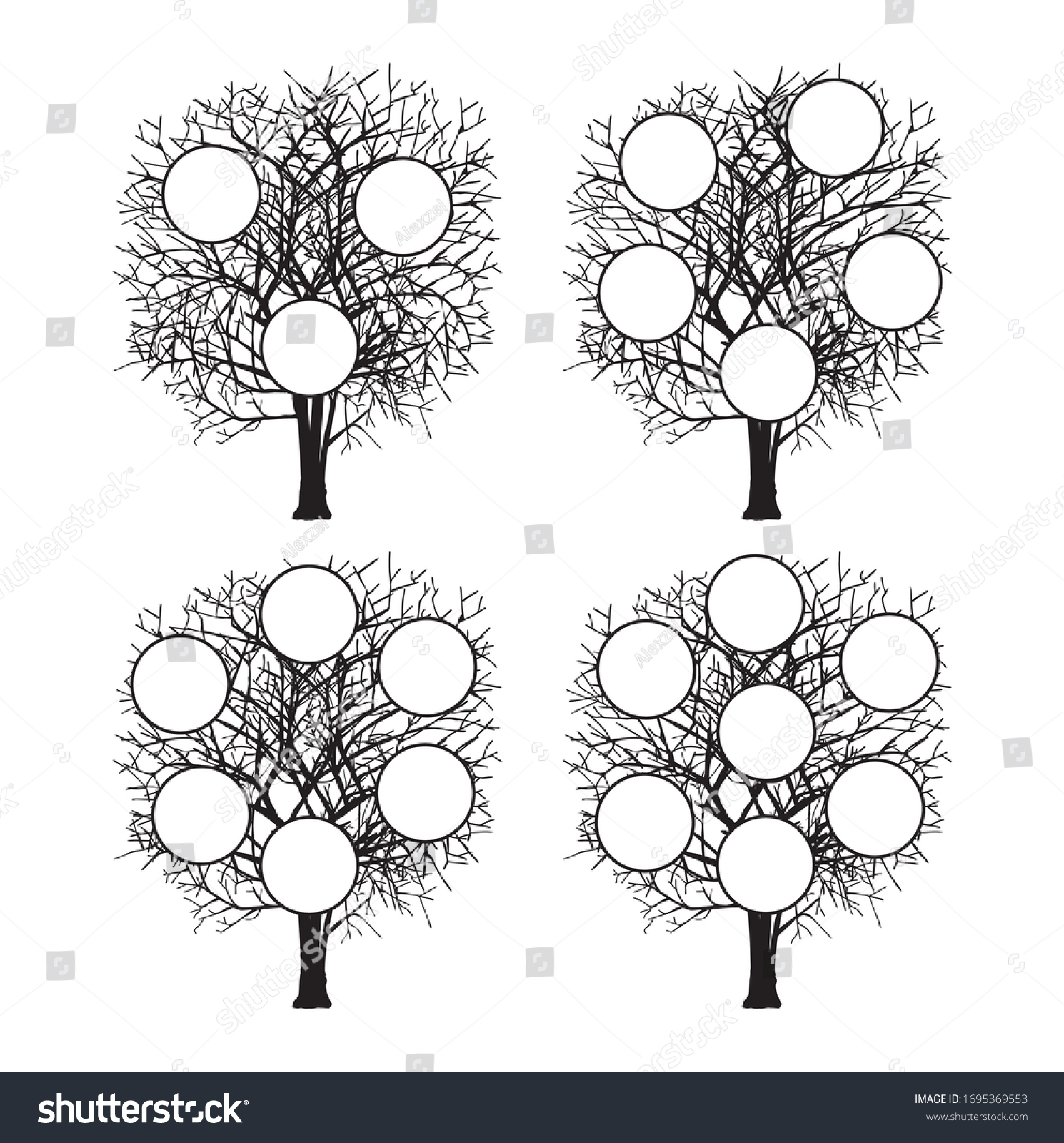 Family Tree Genealogical Silhouette Template Home Stock Vector (royalty 